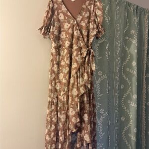 LC Lauren Conrad High Low Floral Dress in Brown and Cream